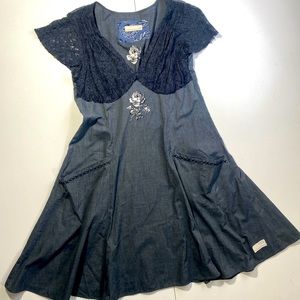 Odd Molly Uncorporated Grey Rose Print Feminine Boho Flowery Pocket Dress 3